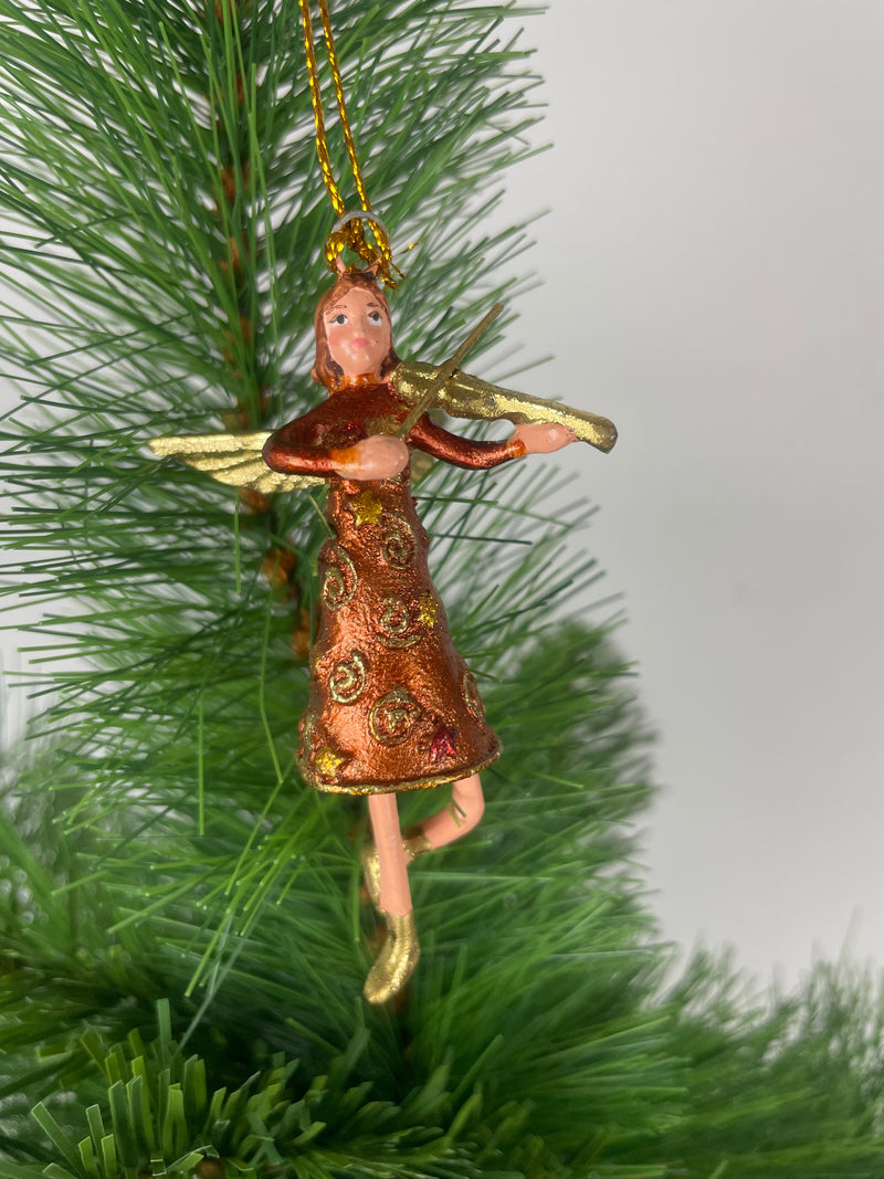 Kleiner Engel mit Geige mini Weihnachten Deko Hänger Christbaumschmuck 8 cm kupfer