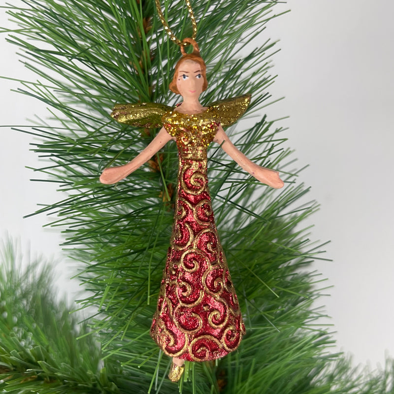 Christbaumschmuck Figur mini Engel klein rot gold Hänger Baumschmuck Weihnachten 8cm