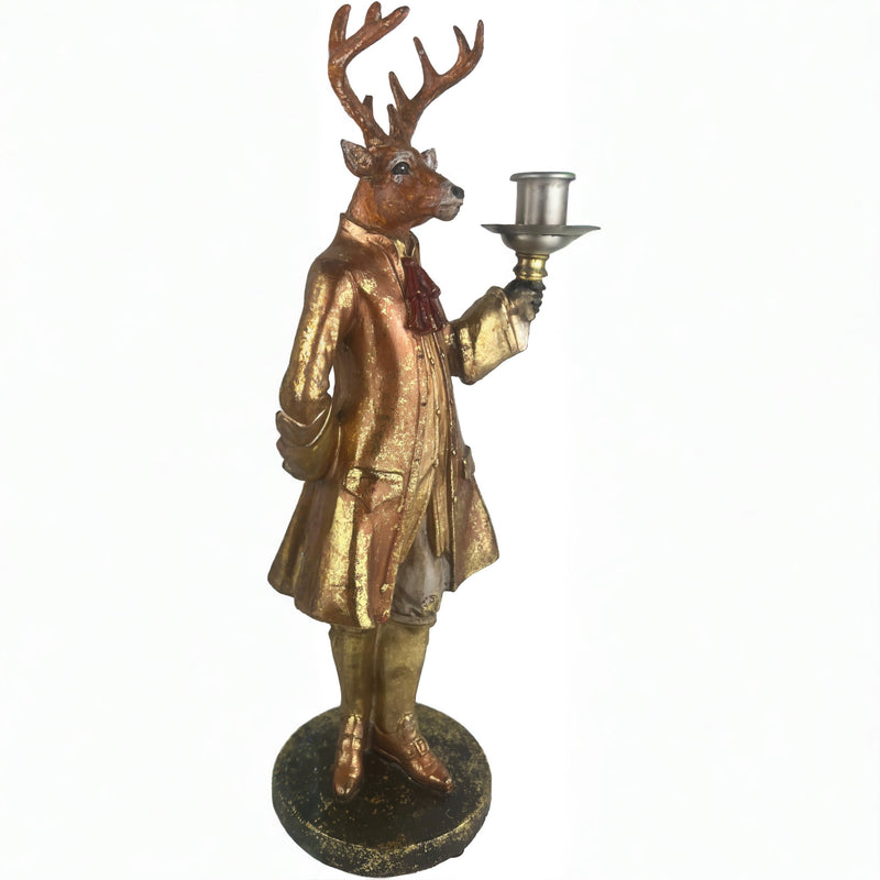 Hirsch Hirschfigur Kerzenhalter Skulptur Statue Figur Jäger Landhaus zum Hinstellen gold-rötlich auf rundem Sockel H/B/T: 34,5/16/10,5 cm