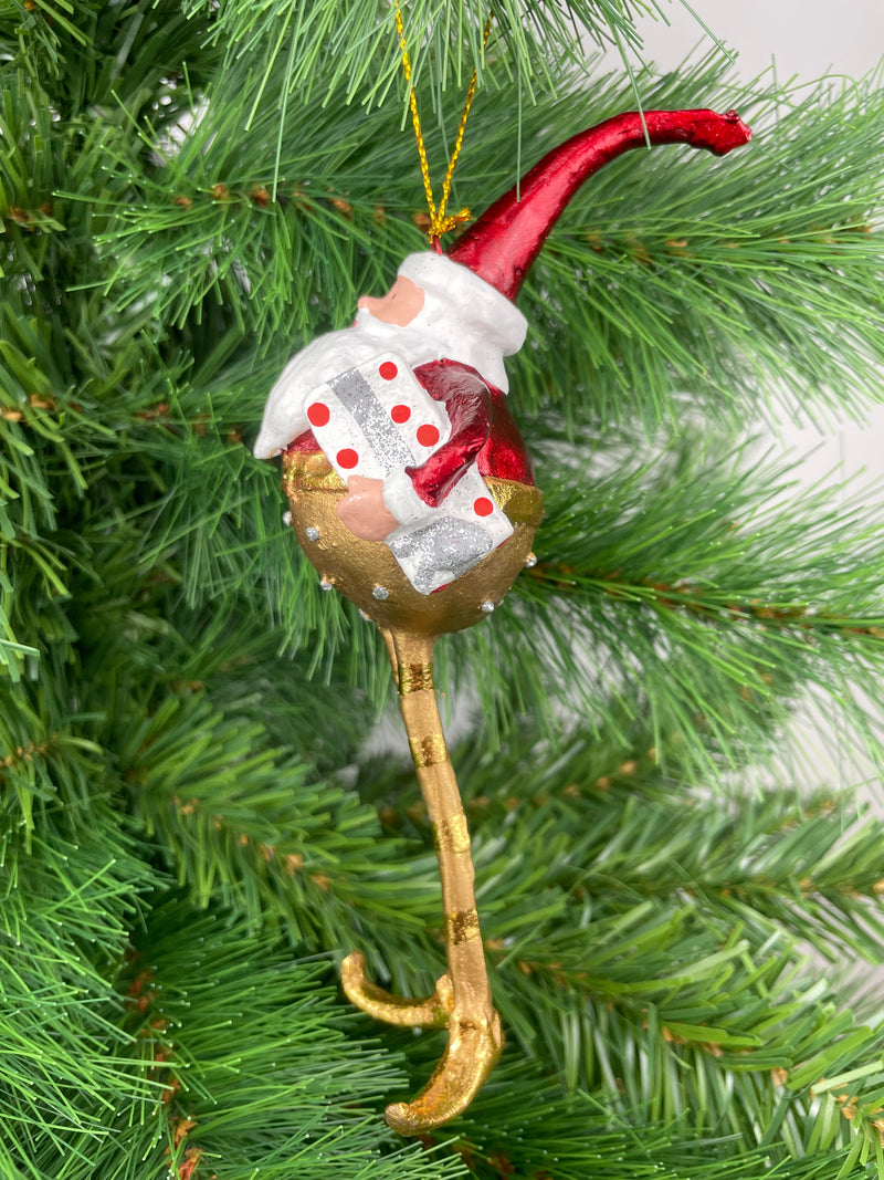 Weihnachtsmann Gabenträger Weihnachten Baumschmuck Figur Deko Anhänger Ornament Christbaumschmuck 16 cm rot-gold mit Geschenk