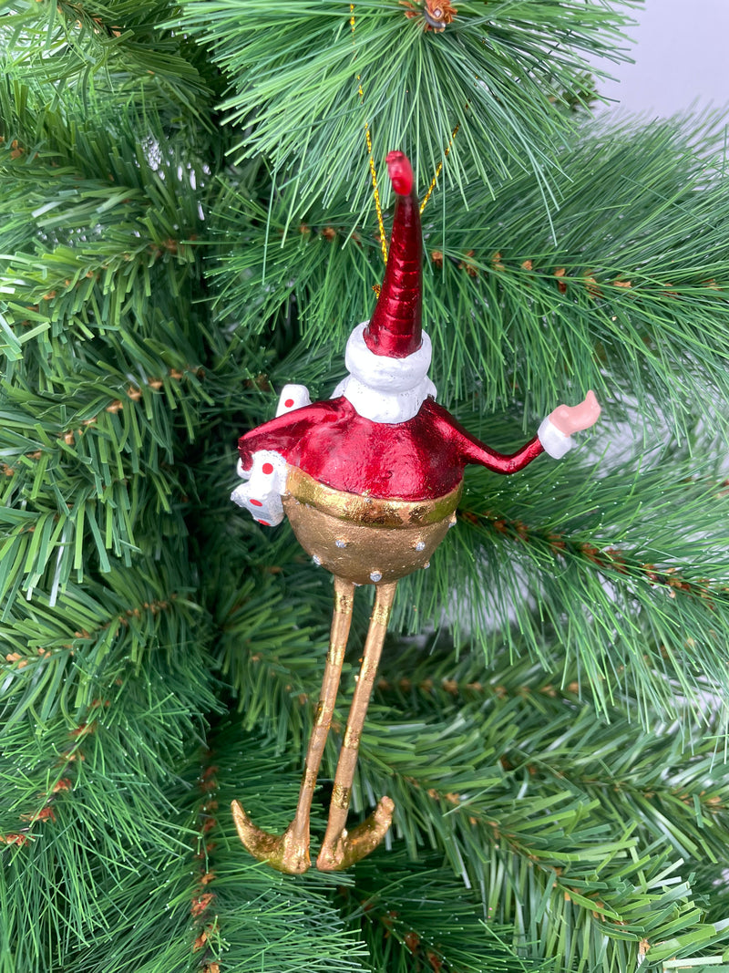 Weihnachtsmann Gabenträger Weihnachten Baumschmuck Figur Deko Anhänger Ornament Christbaumschmuck 16 cm rot-gold mit Geschenk