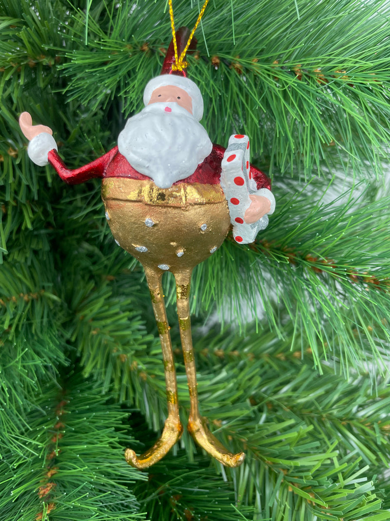 Weihnachtsmann Gabenträger Weihnachten Baumschmuck Figur Deko Anhänger Ornament Christbaumschmuck 16 cm rot-gold mit Geschenk