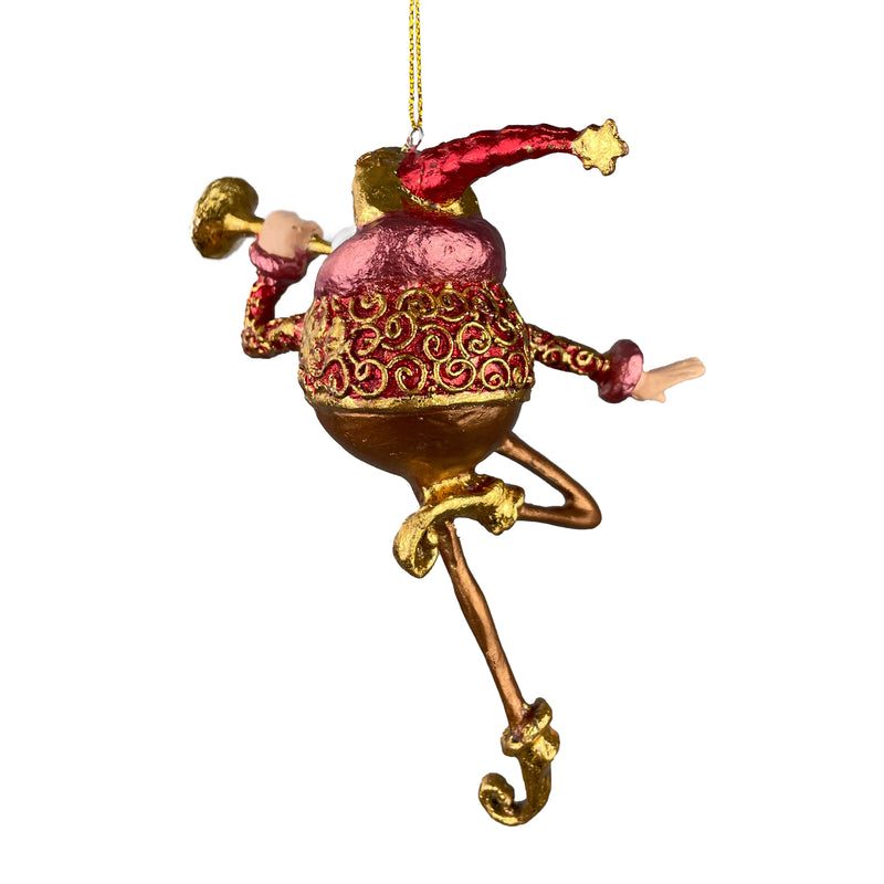 Christbaumschmuck Weihnachtsmann mit langen Beinen und Trompete in rot-gold-kupfer Anhänger Ornament Baumschmuck 15,5 cm