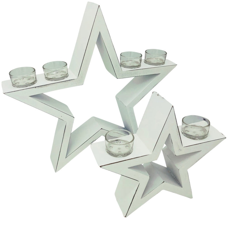 inkl. 2-teilig 6 Kerzenhalter weiß Teelic Weihnachtsdeko Stern Vintage